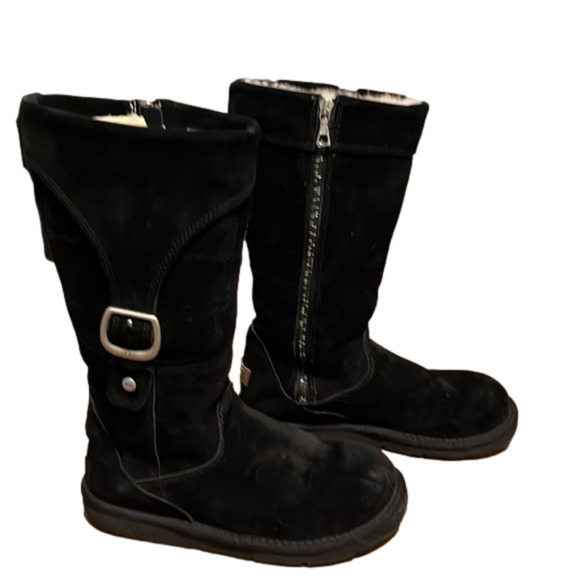 UGG black boots, size 7, lamb skin lined, inner zippers, and buckle on o… - Picture 1 of 13